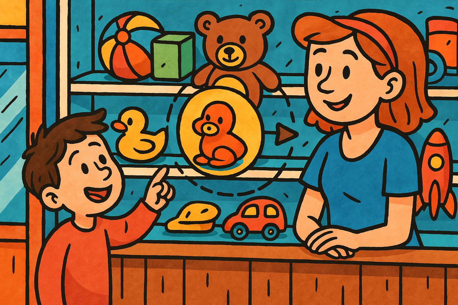 AI-generated image of a kid asking for a toy